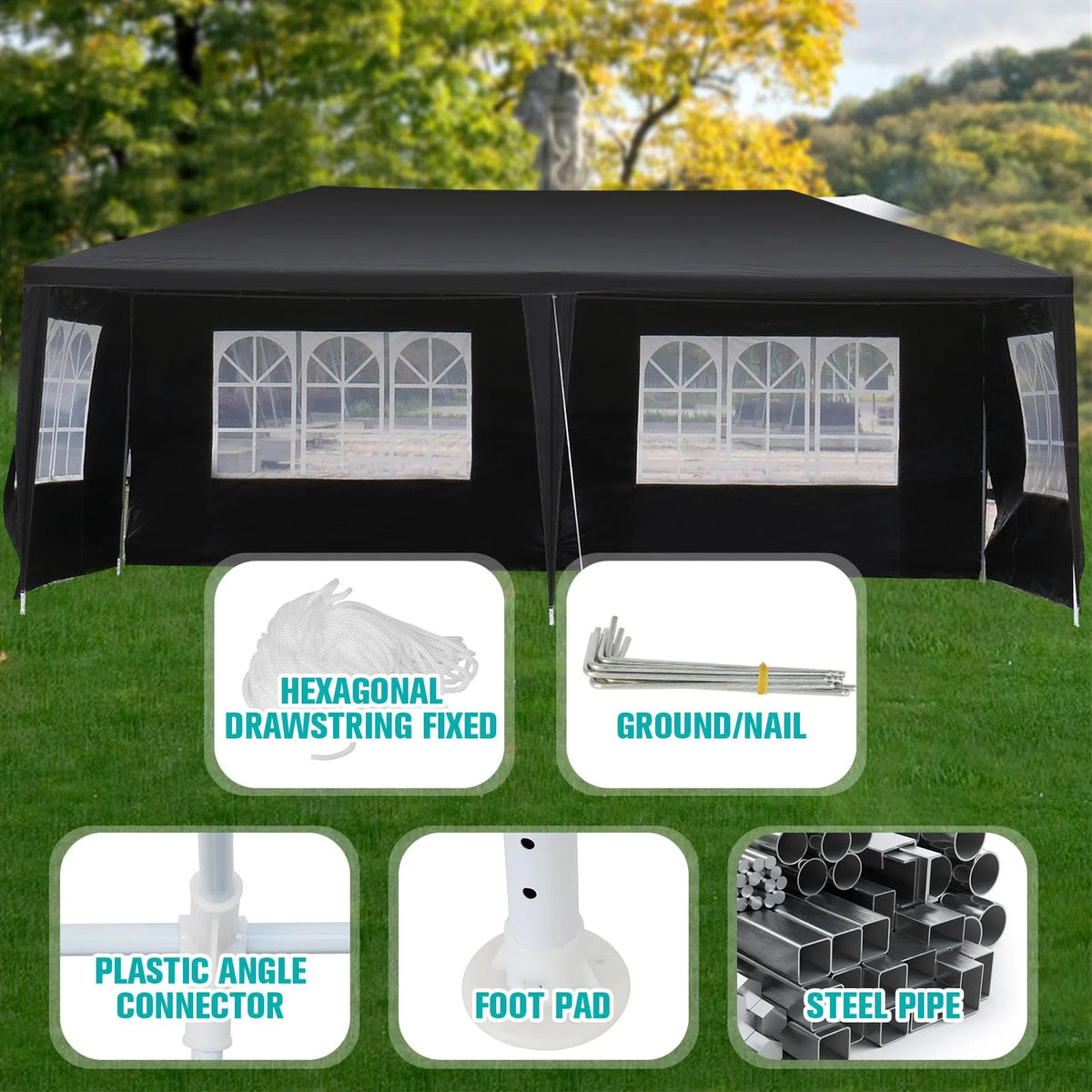 10'x20' Waterproof Outdoor Party Tent with 4 Removable Sidewall and 2 Door F729