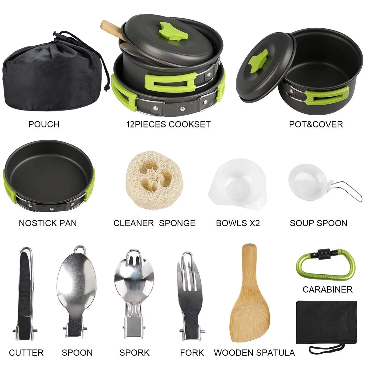 15Pcs Non-Stick Camping Cookware Set T304