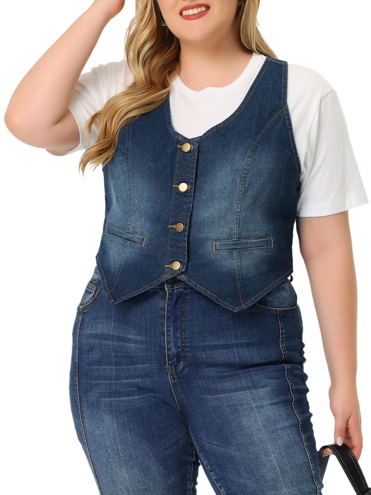 Plus Size Denim Sleeveless Jean Vest L207880