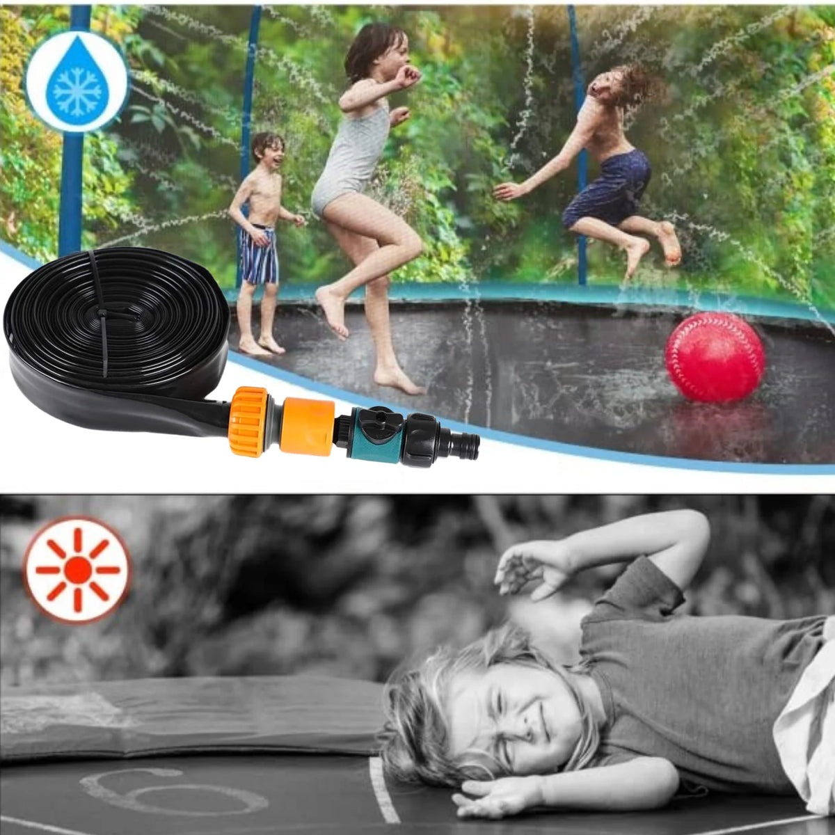 12FT Trampoline with Basketball Hoop, Enclosure Net, Sprinkler, Light, Socks, Ladder S2138