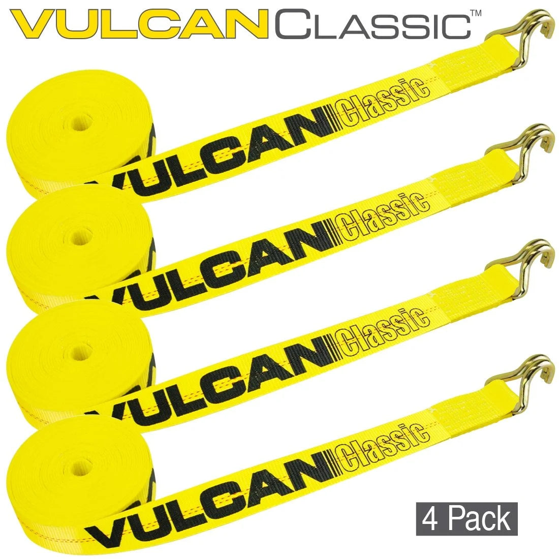 2 Inch x 30 Foot 4 Pack Yellow Winch Strap with Wire Hook B840