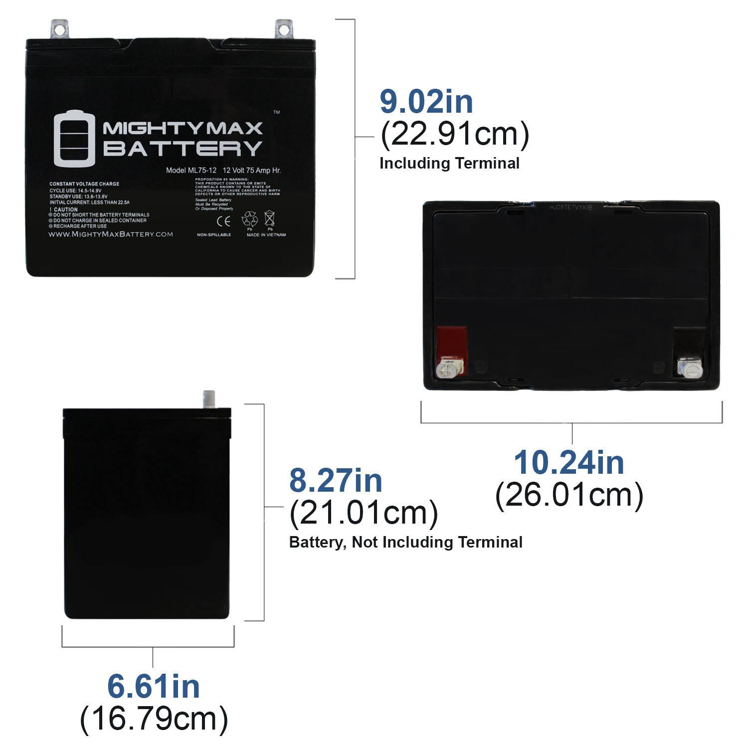 12V 75Ah Battery Replacement for Pride Mobility Jazzy 1450 H288285