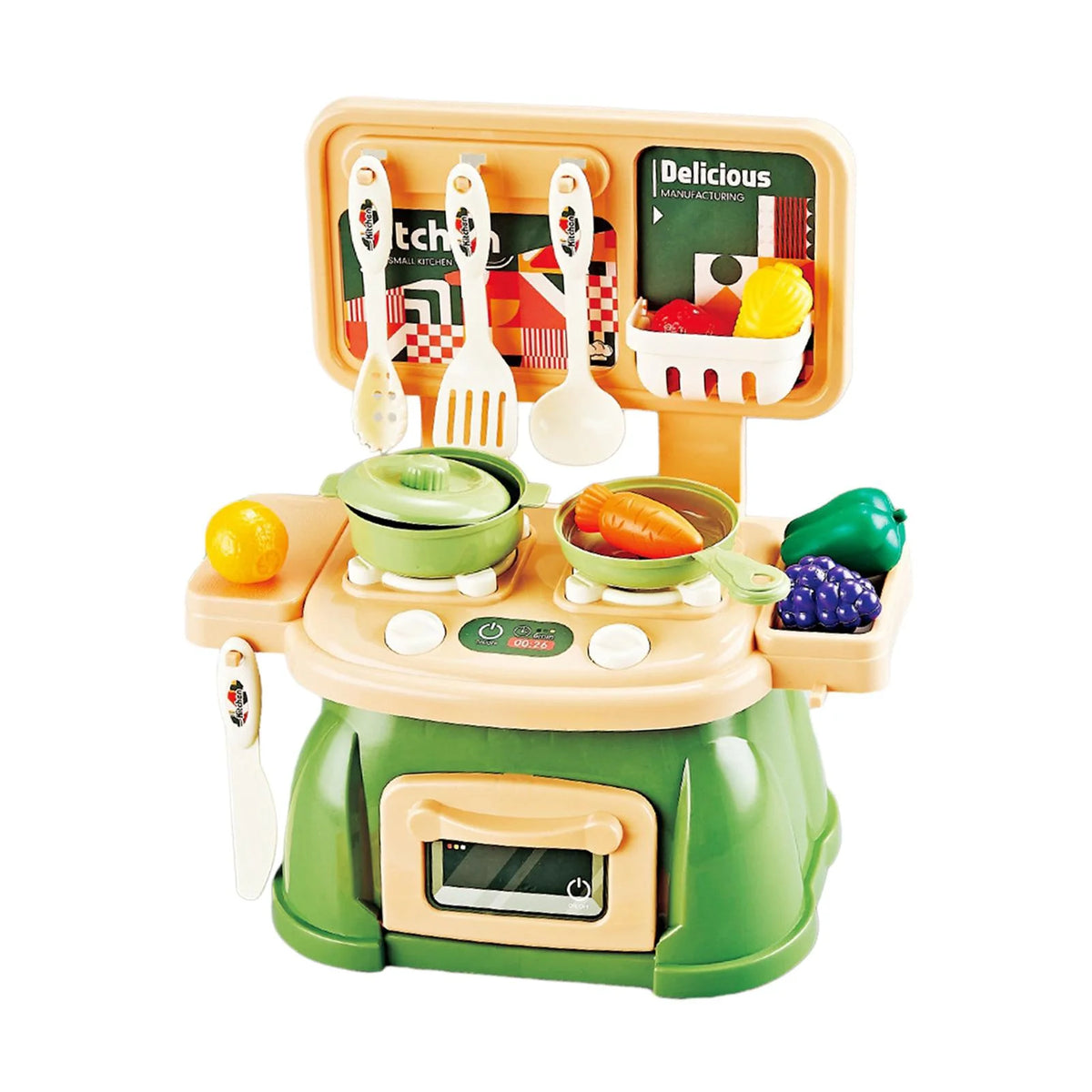 30Pcs Kitchen Playset Toy Pretend Food and Cooking Playset Educational Learning Skill Toy Pretend Chef Cookware for Dollhouse green A82023