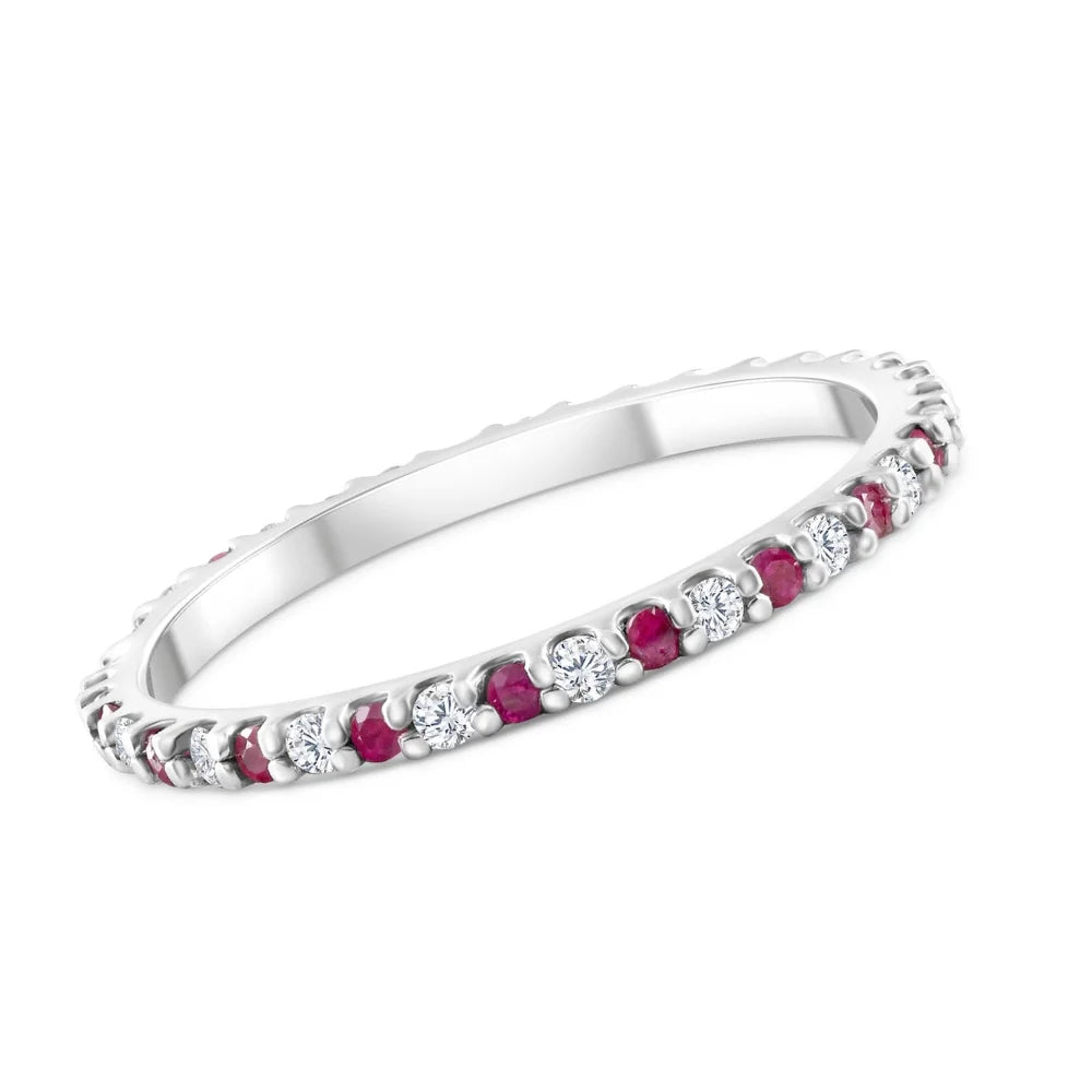 14k White Gold Ruby & Diamond Eternity Wedding Ring W35885