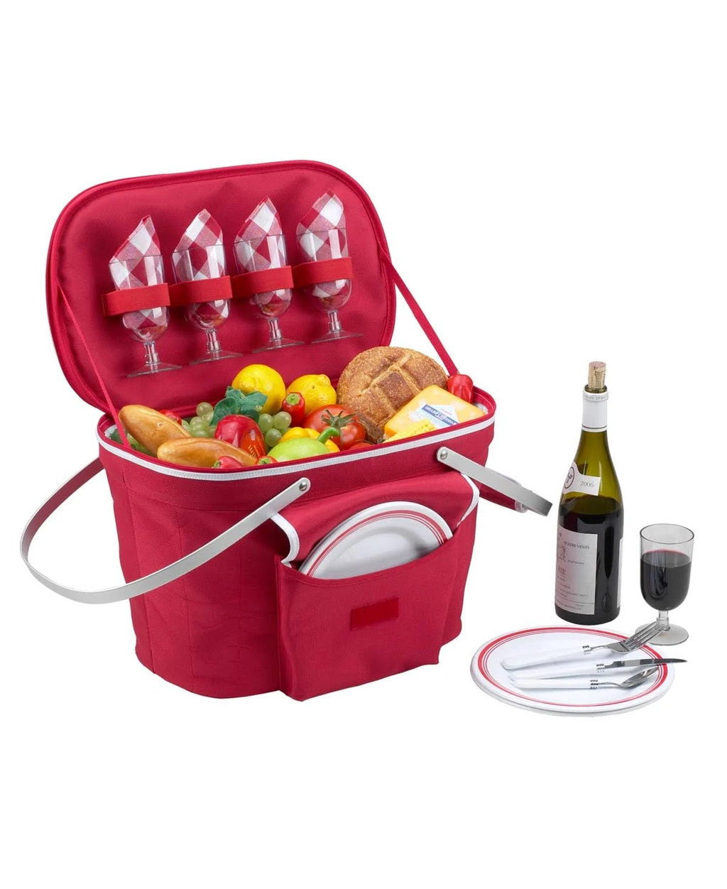 Collapsible Insulated Picnic Basket for 4 - Red K6976