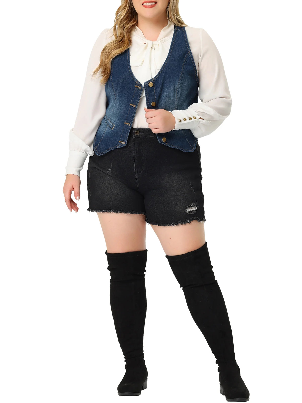Plus Size Denim Sleeveless Jean Vest L207880