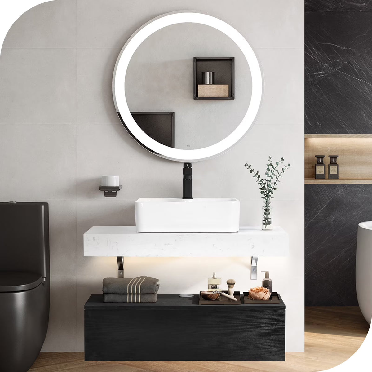 39.4'' Wall Mounted Floating Bathroom Vanity With Drawer Ceramic Sink Vessel Z60678
