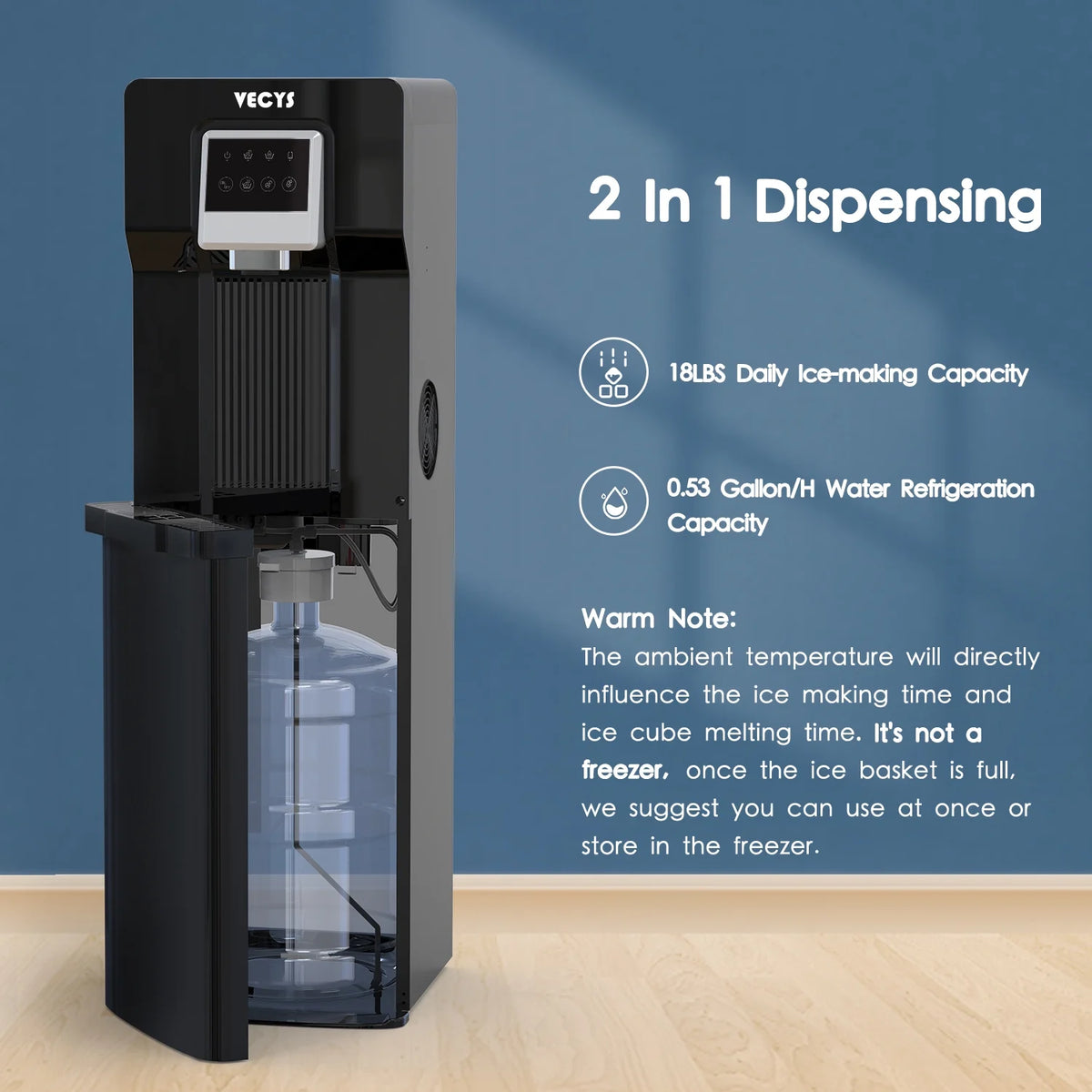 2 in 1 Ice Maker Water Dispenser, 18LBS Daily, Bottom Loading Cooler L1124