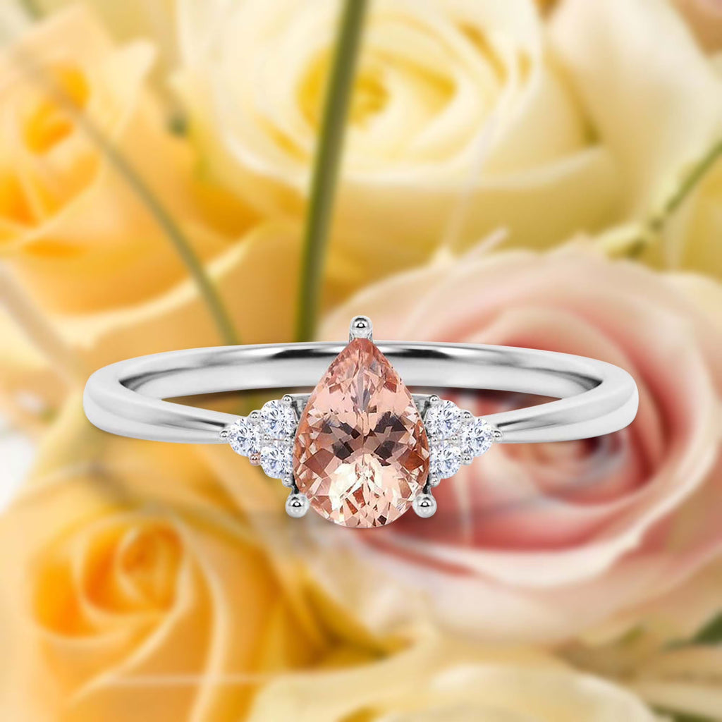 1.25 Carat Pear Cut Morganite And Diamond Moissanite Engagement Ring in 925 Sterling Silver With 18k White Gold Plating U416359