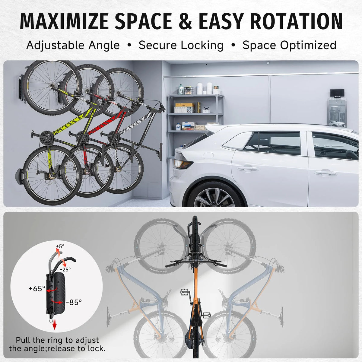 Rotating Bike Hanger Wall Mount Bike Rack, 66 lbs Capacity F7999