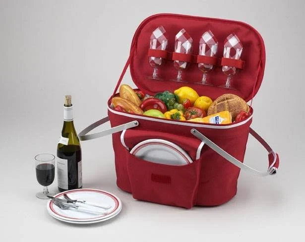 Collapsible Insulated Picnic Basket for 4 - Red K6976