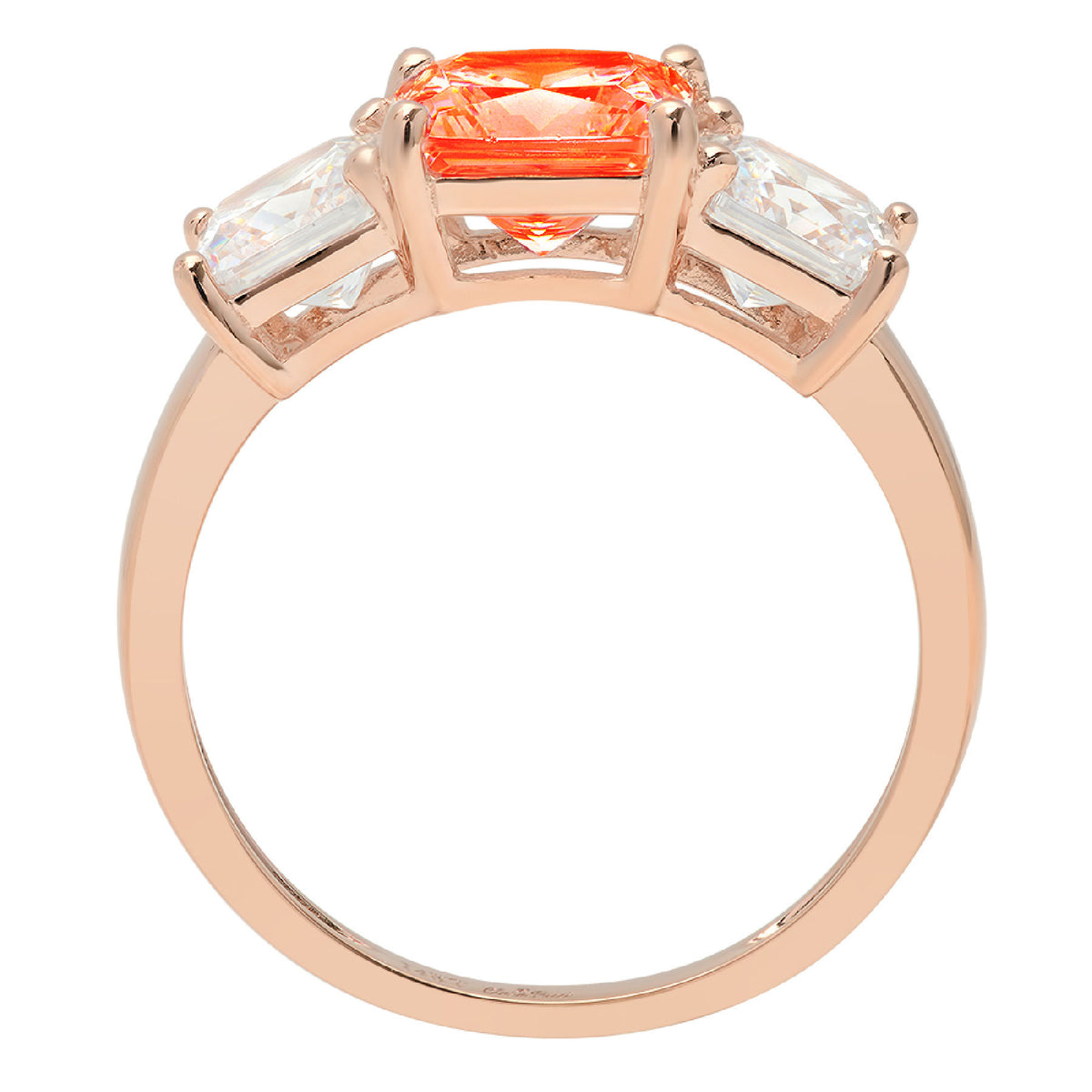 18K Rose Gold Three-Stone Ring with Clear Simulated Diamond X724