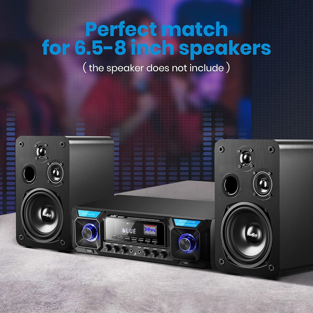 Stereo Receiver Amplifier Bluetooth 5.0 330W 2.0 Channel Home Audio AMP FM with USB SD Mic in Echo RCA AUX LED Remote K449