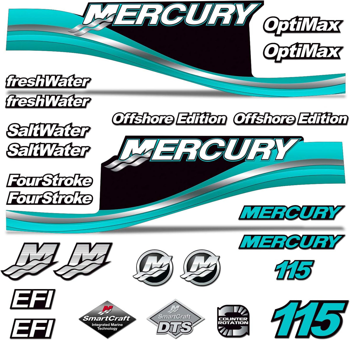 Teal Pack of 2 Outboard Engine Sticker Decal Graphics Kit E24577