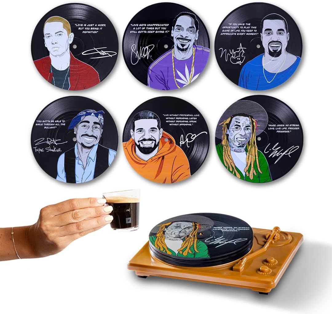 Vinyl Drink Coasters Set of 6 with Holder R162843