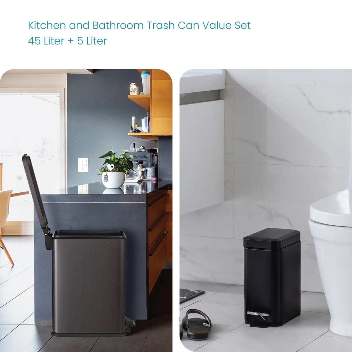 Black Stainless Steel Kitchen Trash Can Combo F712467