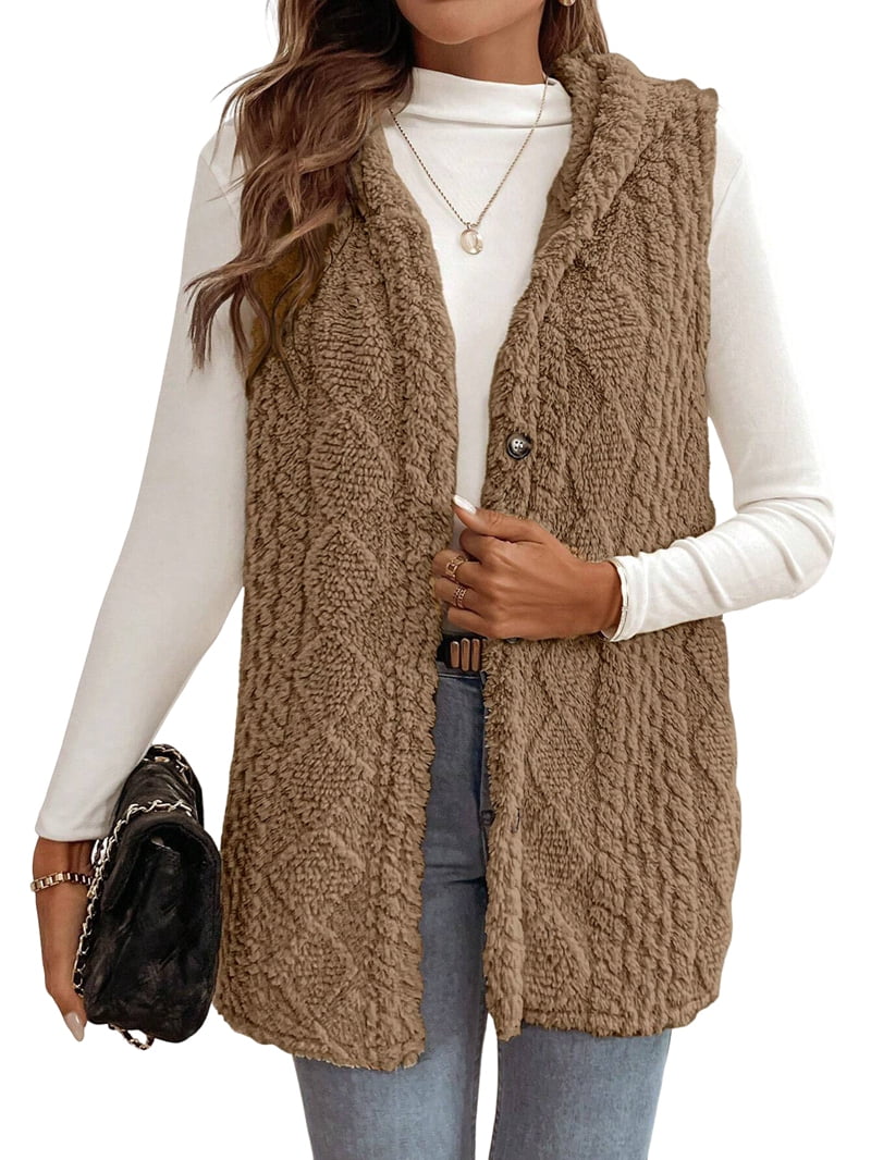 Oversized Fleece Hooded Cardigan Brown XL Y125