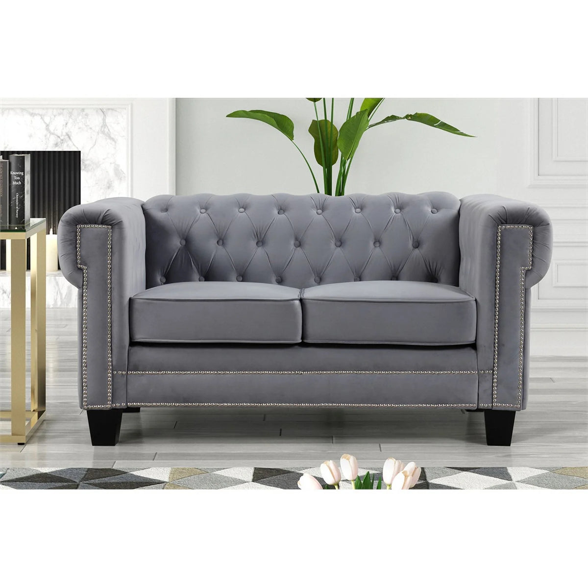 3-Piece Velvet Fabric Furniture Set-Gray N76637