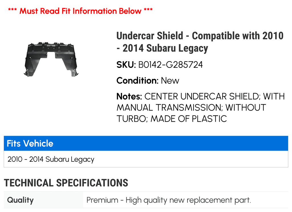 Undercar Shield for Subaru Legacy F8268