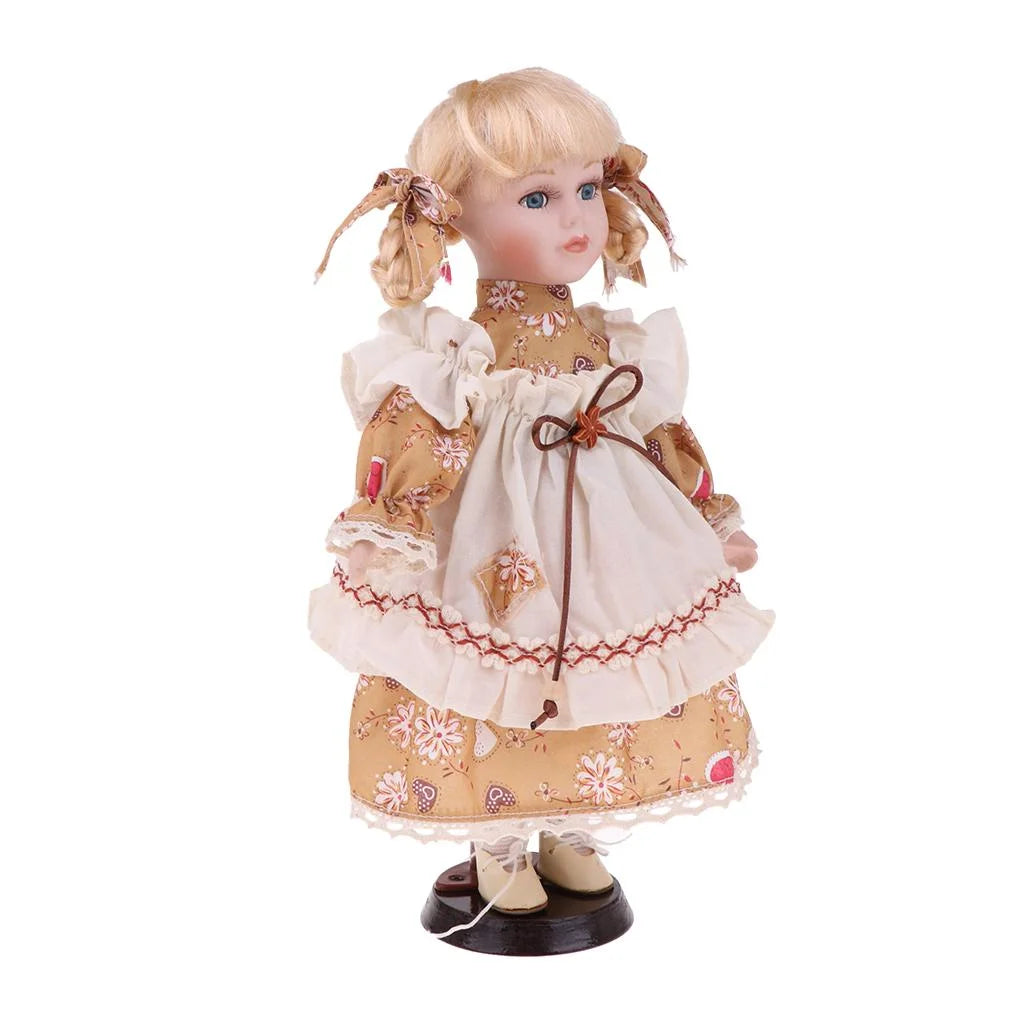 30cm Porcelain Girl Doll Figure with Yellow Clothes N86505