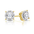 18K Yellow Gold Plated Sterling Silver Round Halo Diamond Stud Earrings D44449