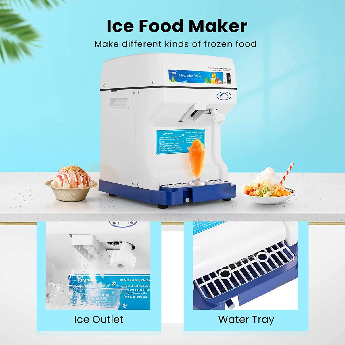 Blue Electric Ice Crusher Snow Cone Machine 265lbs/hr E609298