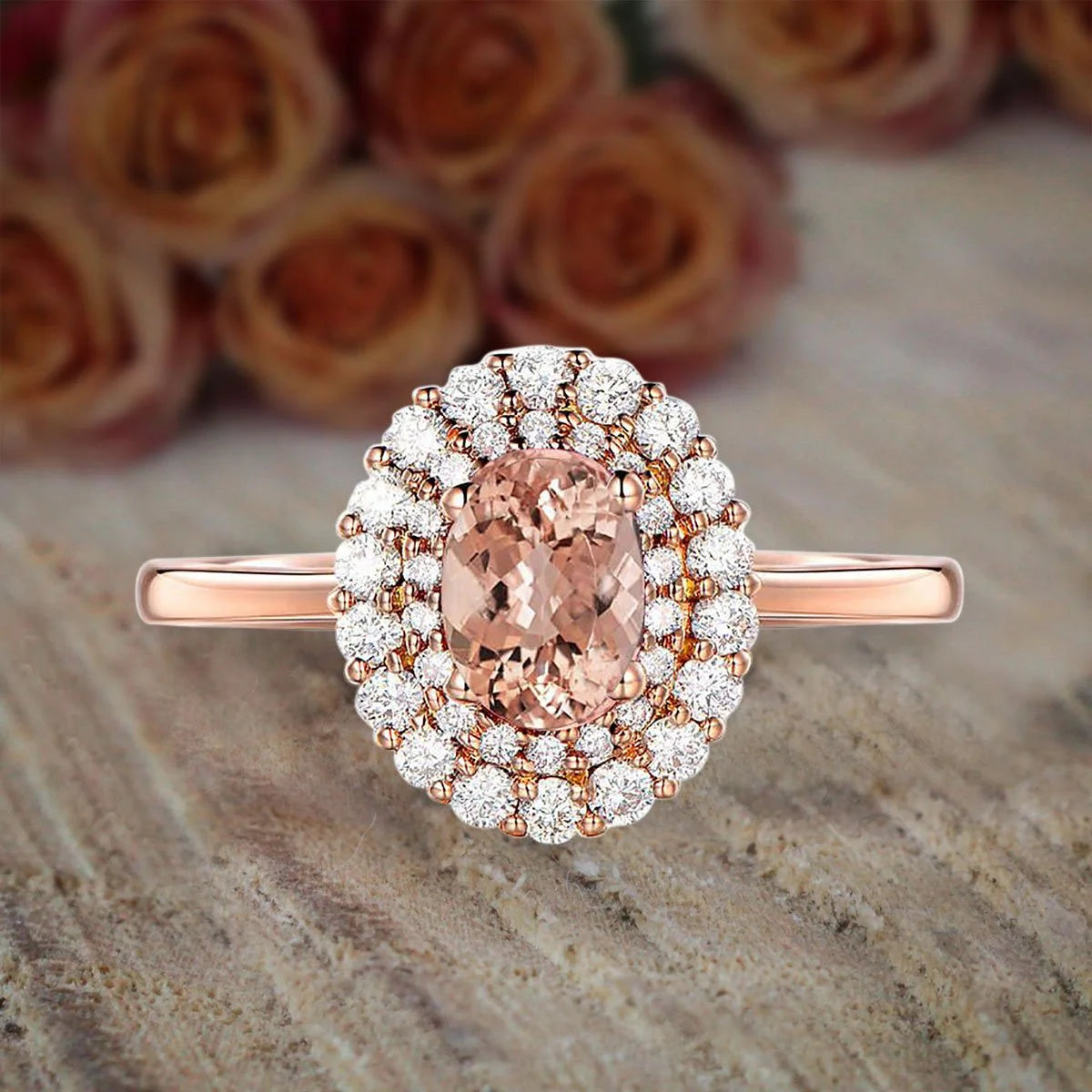 10k Rose Gold Morganite and Diamond Engagement Ring T5639