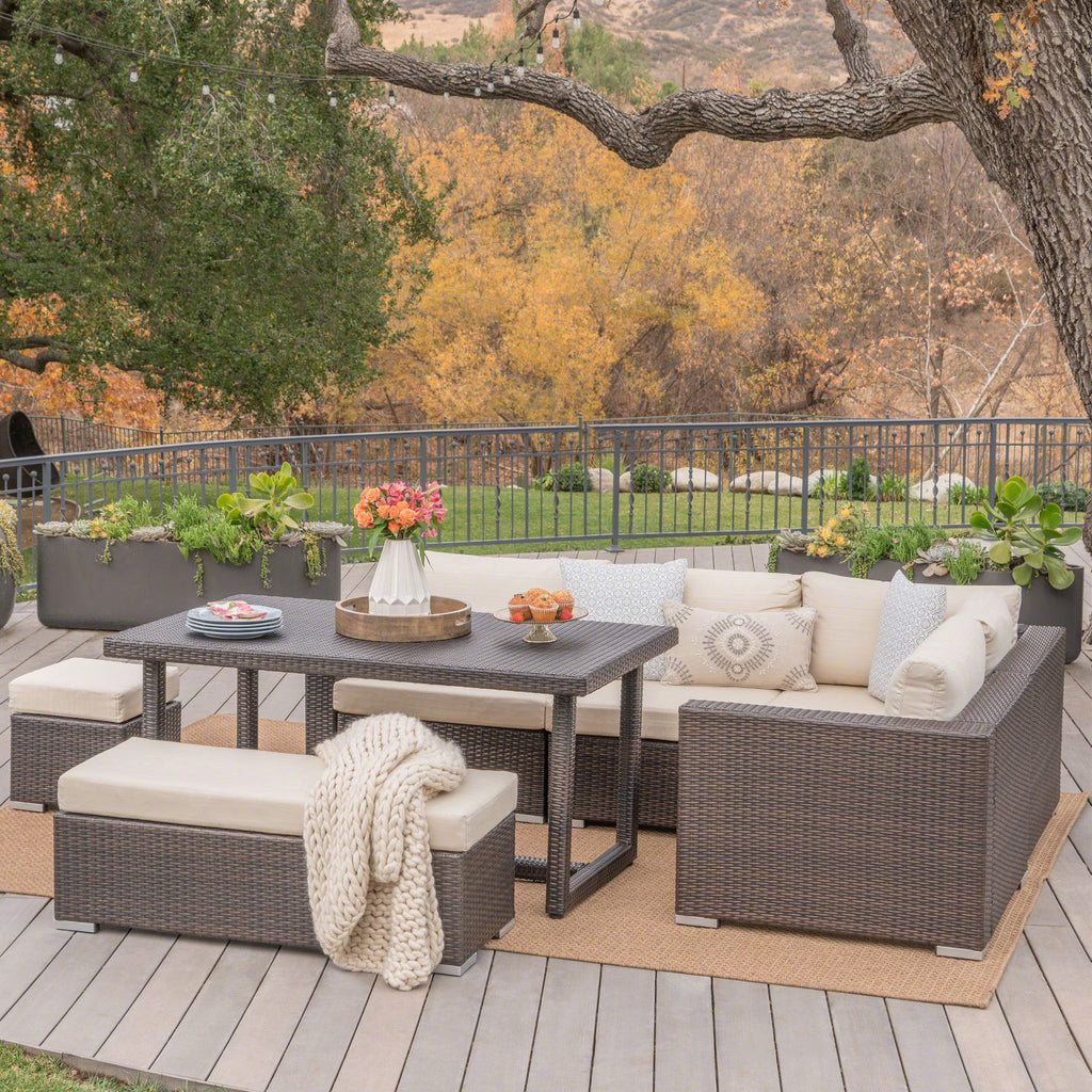 7 Piece Wicker Dining Sofa Set with Cushions L4945