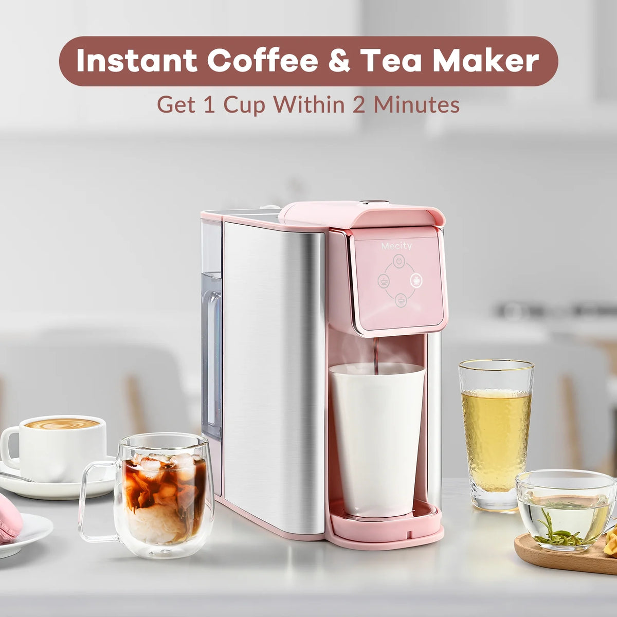 Pink 3-in-1 Single Serve Coffee Machine with Removable 50 Oz Water Reservoir T684918