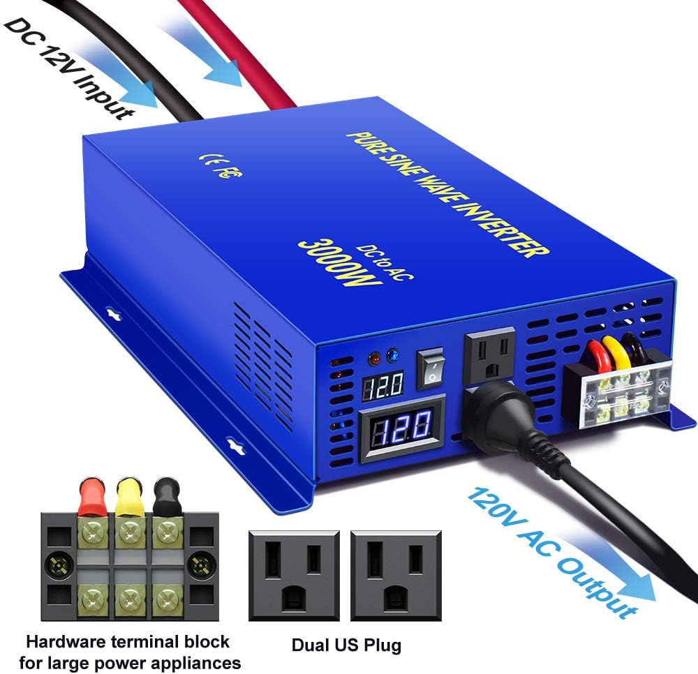 3000W Pure Sine Wave Power Inverter 12V DC to 120V AC X713
