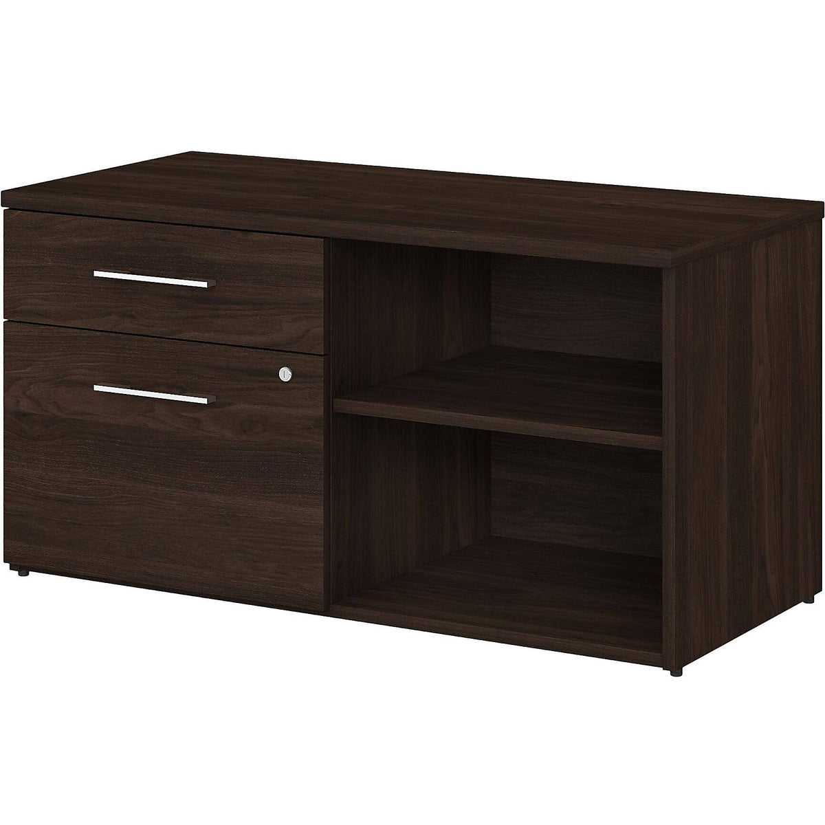 Black Walnut Low Storage Cabinet with Drawers and Shelves B30322