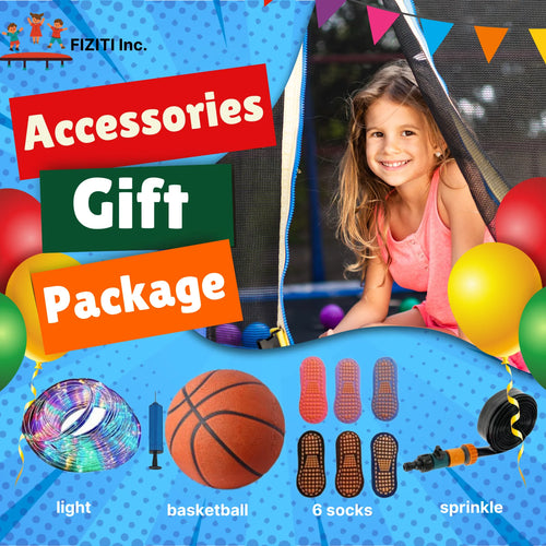 12FT Trampoline with Basketball Hoop, Enclosure Net, Sprinkler, Light, Socks, Ladder S2138