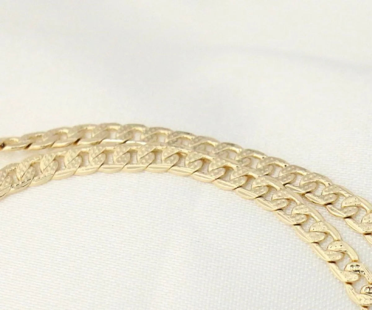 14K Bonded Gold Cuban Chain Necklace with Rose Cross Charm H2994