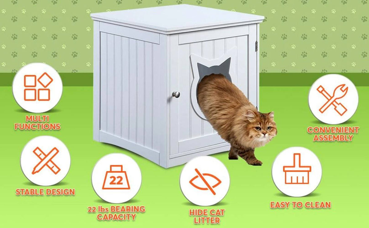 White Cat House Side Table Nightstand Pet House G243698