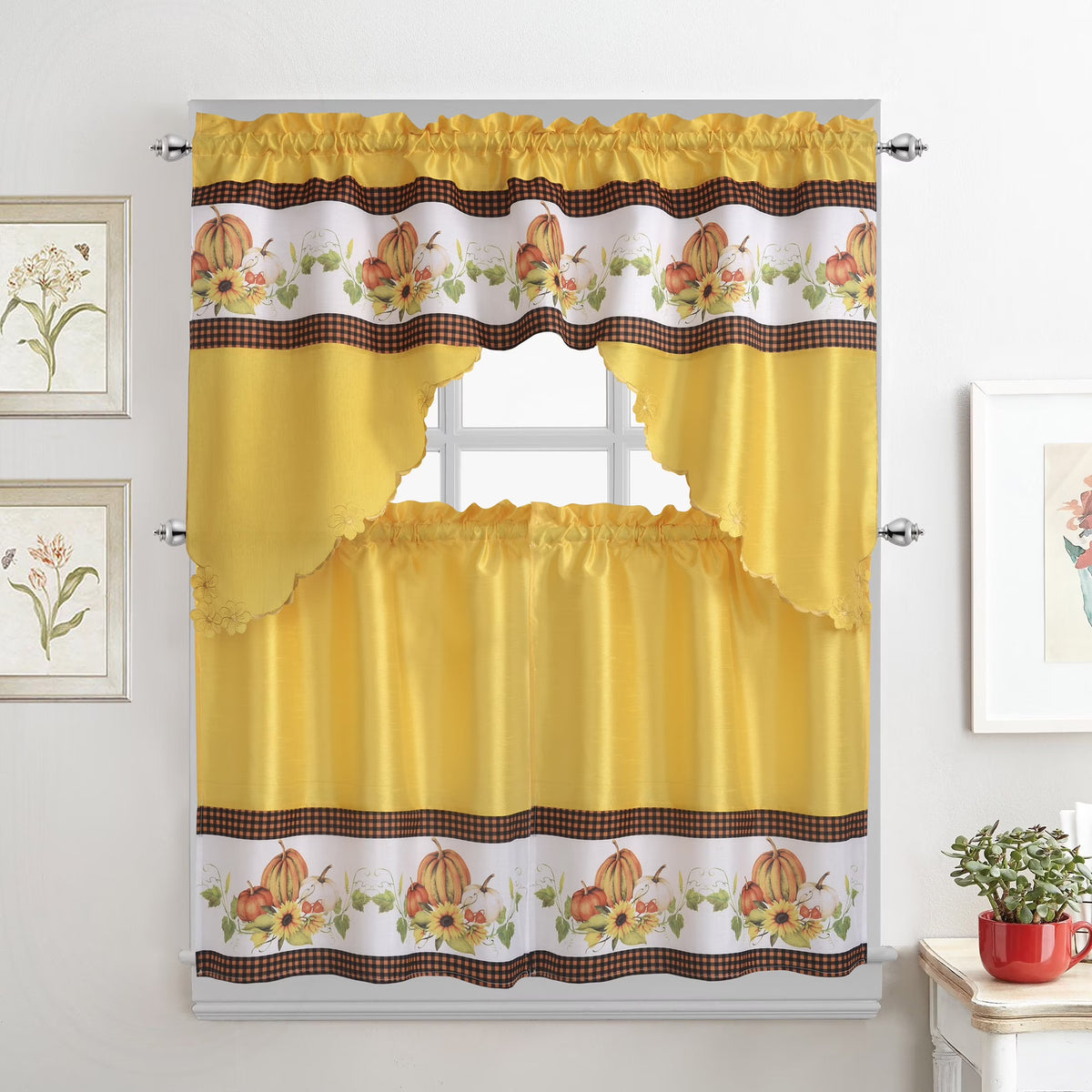 3-Piece Yellow Kitchen Curtain Tiers & Swag Set, 58x36 & 28x36 inches S447932