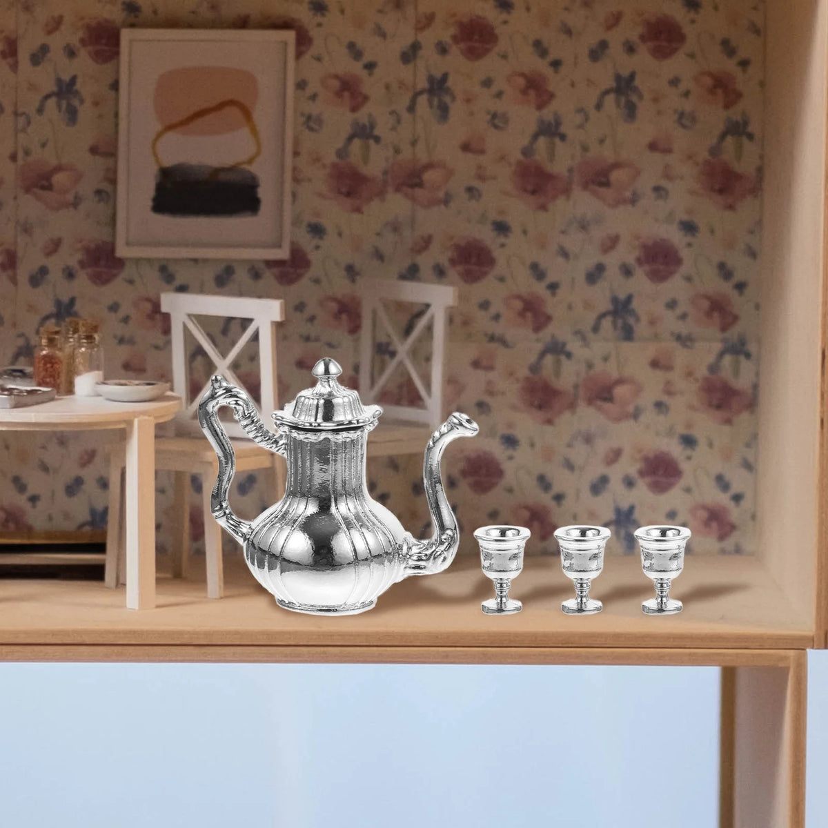 Miniature Dollhouse Accessories Simulation Teapot Wine Bottle Jewelry Ornaments Sets Pretend Metal Models Toys V8067