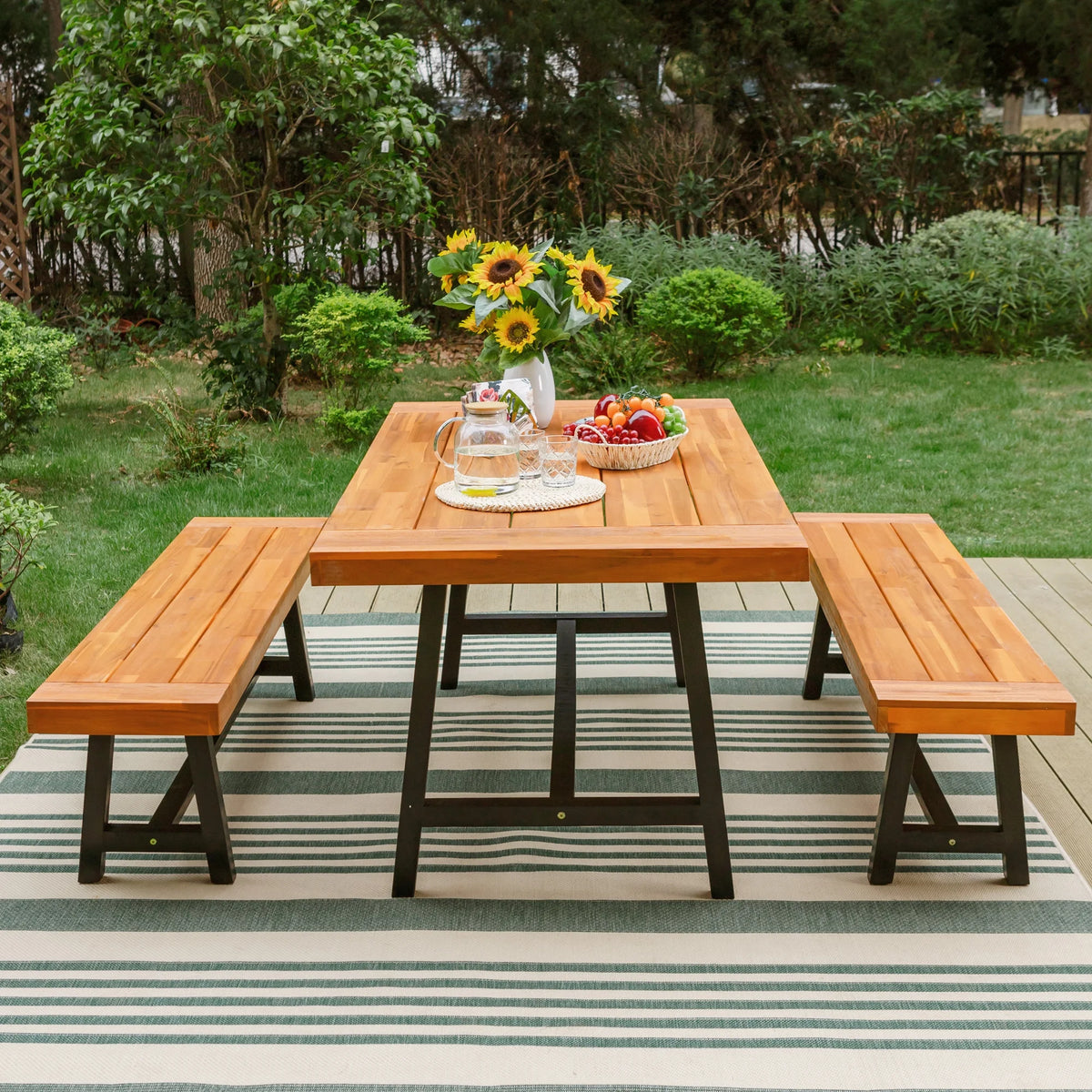 2PCS Patio Wood Benches Z707302