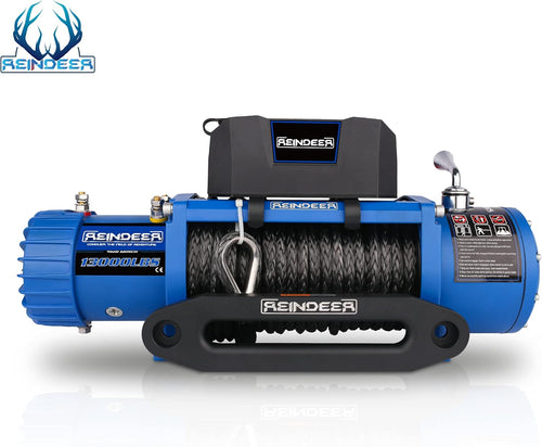 12V 13000 lb Electric Winch Synthetic Rope with Hawse Fairlead Waterproof IP67 J748