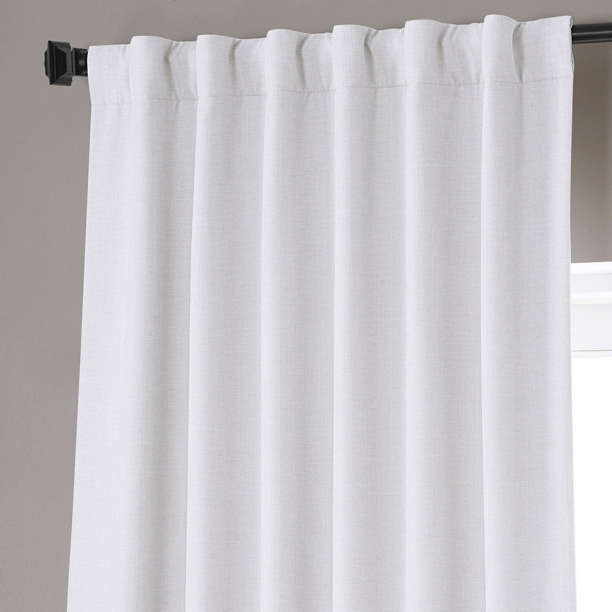 White Faux Linen Blackout Curtain P736