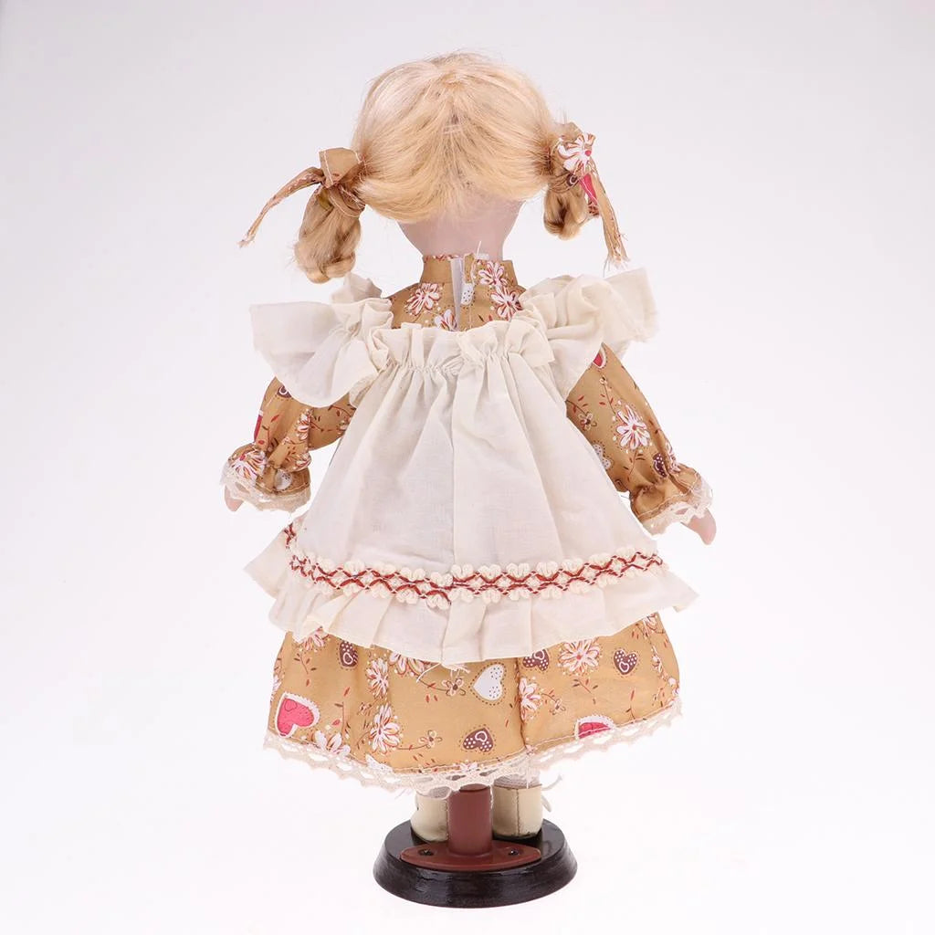 30cm Porcelain Girl Doll Figure with Yellow Clothes N86505