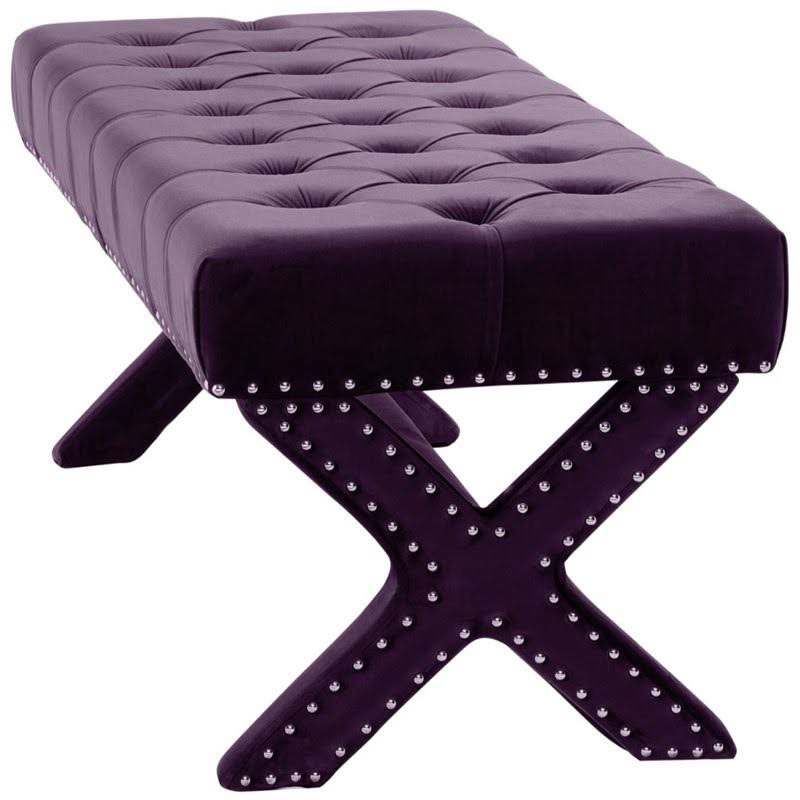 Purple Tufted Velvet Bench with Nailhead Trim C5923