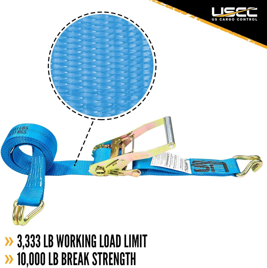 4 Pack Blue 2 Inch x 18 Foot Ratchet Straps with Double J Hooks U435498