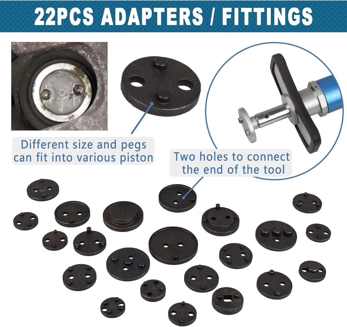 23PCS Pneumatic Brake Caliper Wind Back Tool Kit with Adapters Q44751