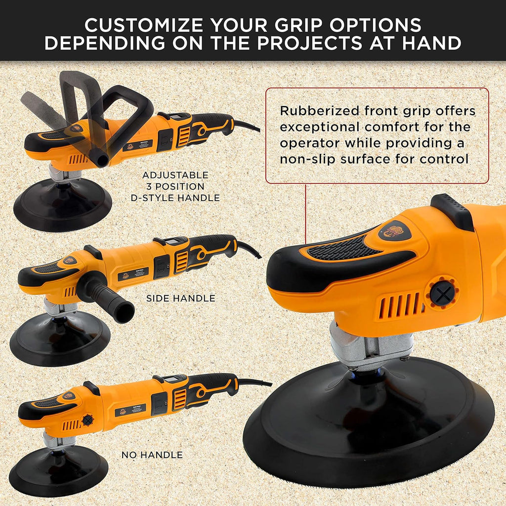 7 Rotary Polisher Buffer Sander with LED Screen Variable Speed RPM Control, 1200 Watts, 2 Buffing Polishing Pads X6446