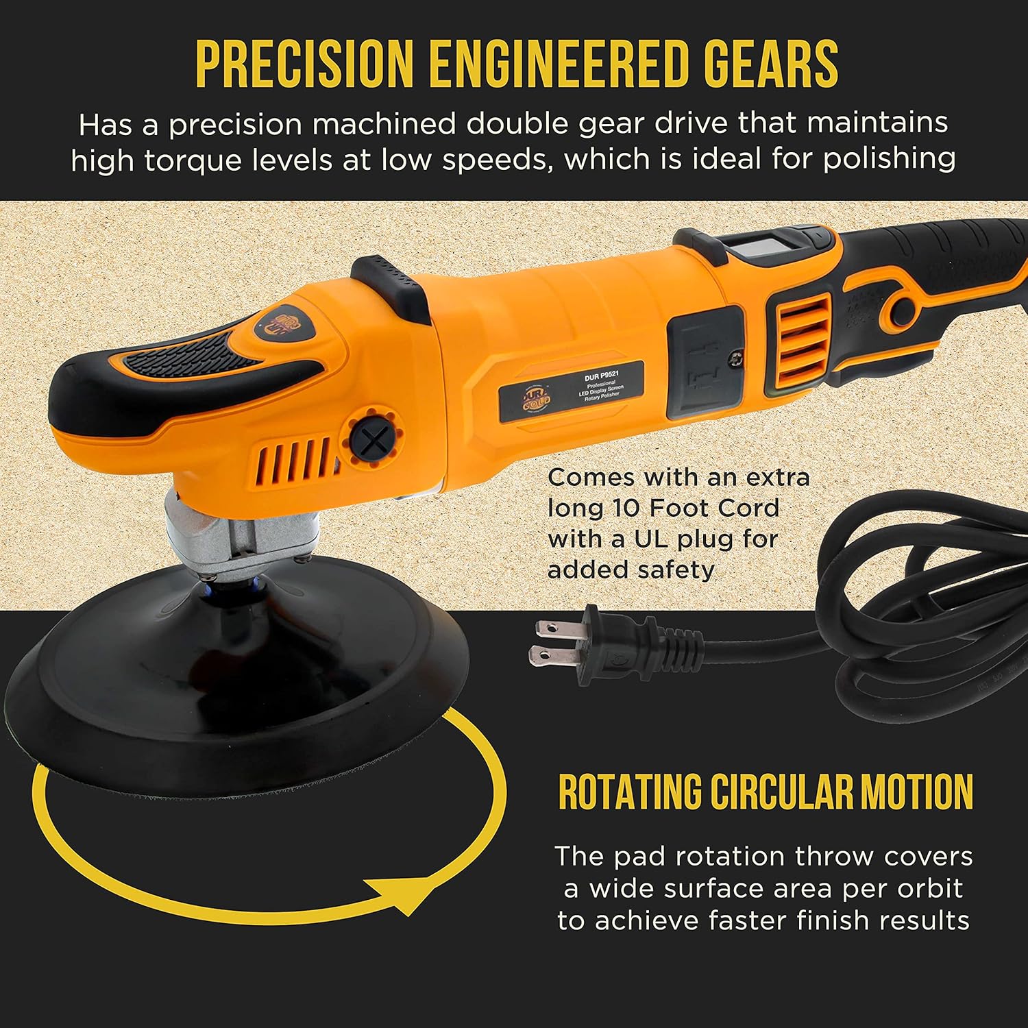 7 Rotary Polisher Buffer Sander with LED Screen Variable Speed RPM Control, 1200 Watts, 2 Buffing Polishing Pads X6446
