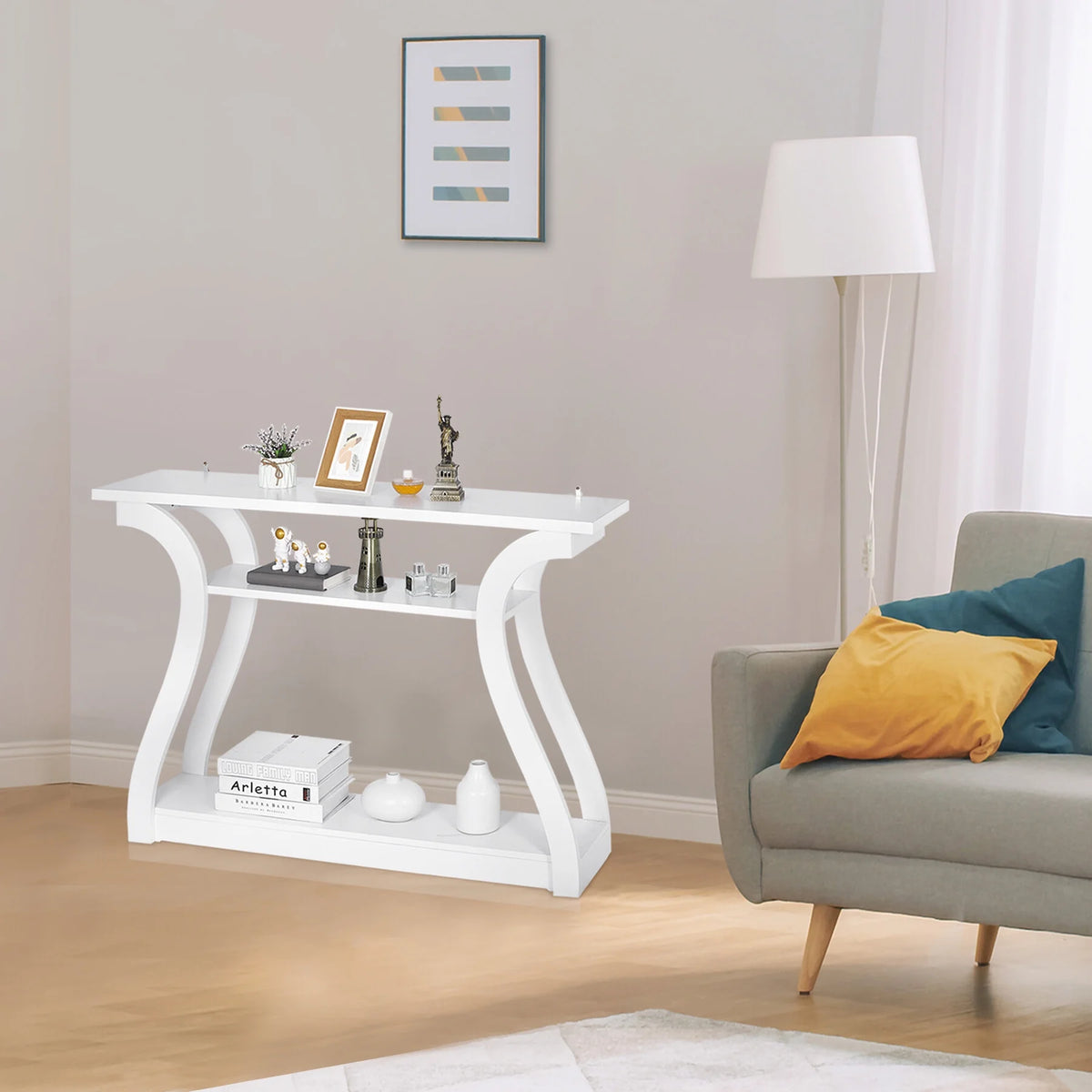 White Curved 3-Tier Console Table X229