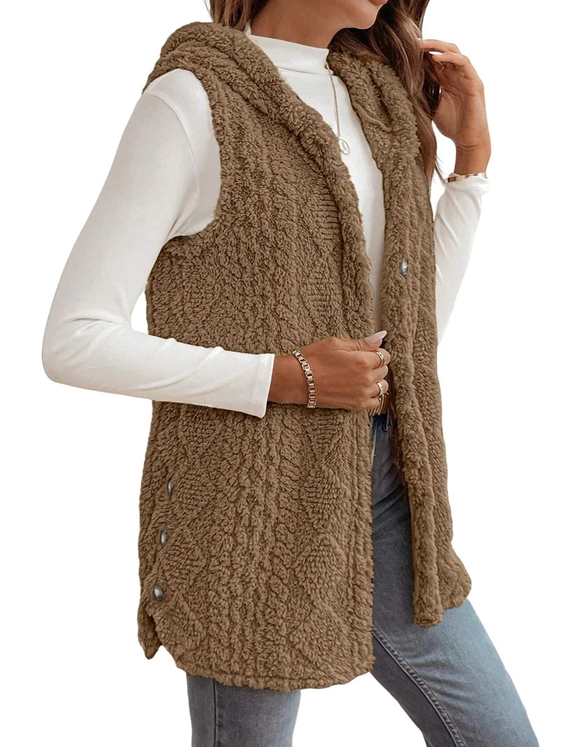 Oversized Fleece Hooded Cardigan Brown XL Y125