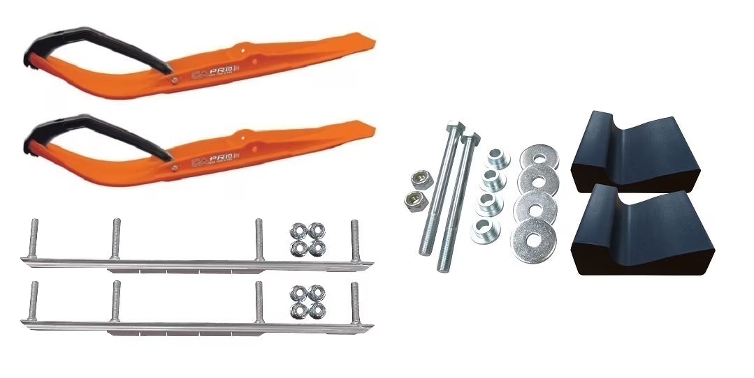 Orange Razor Snowmobile Skis with 7.5" Shaper Bars Complete Kit V3462