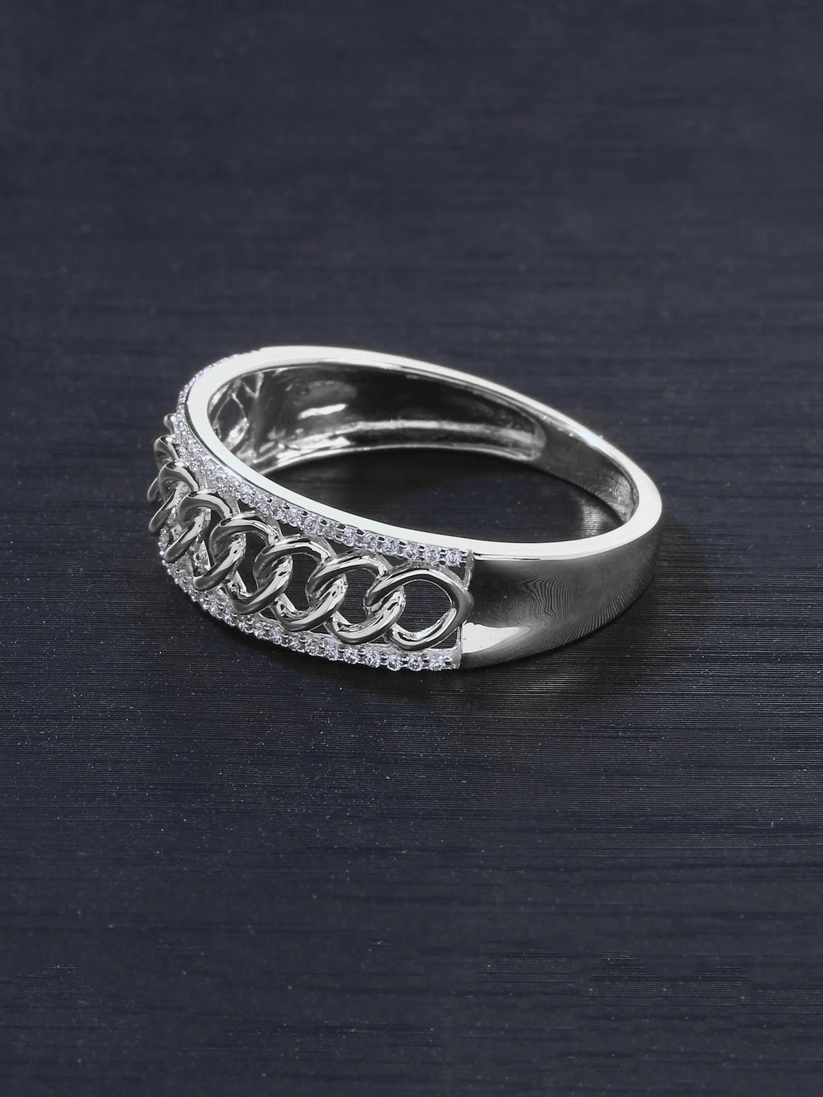 10K White Gold Diamond Cuban Link Ring E4296