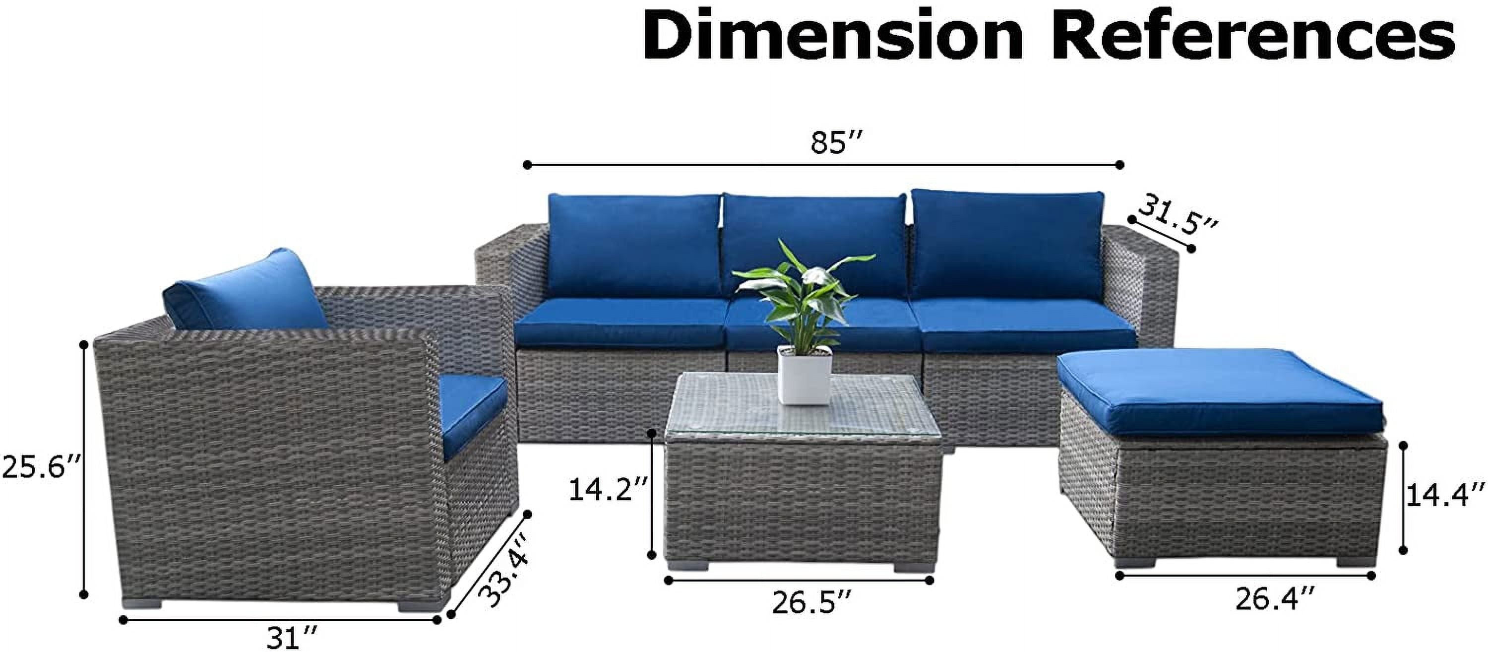 6pcs Gray Rattan Wicker Sectional Outdoor Sofa Set with Black Washable Seat Cushions & Glass Coffee Table T934